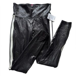 SPANX Faux Leather Black/White Track Leggings Size M